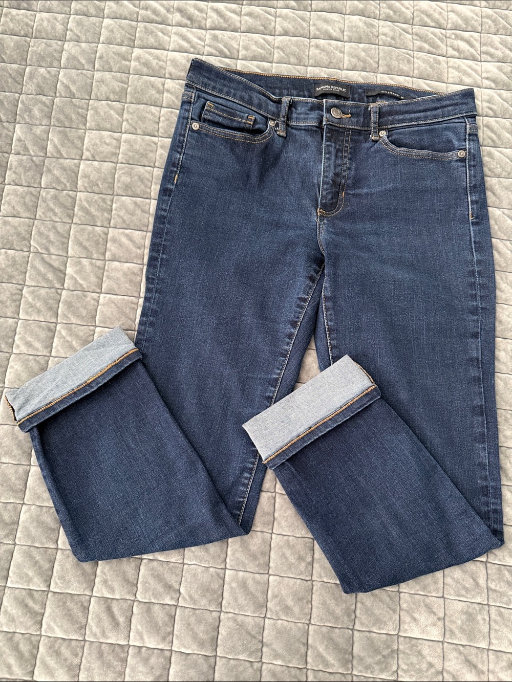 Banana Republic Dark Indigo Straight-Leg Jeans with Cuffed Hem